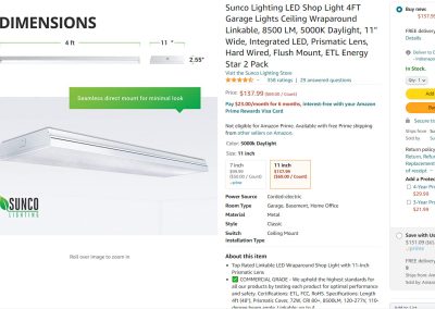 Sunco 4 foot by 11 inch LED Daylight Lights Pic 1 (Amazon)